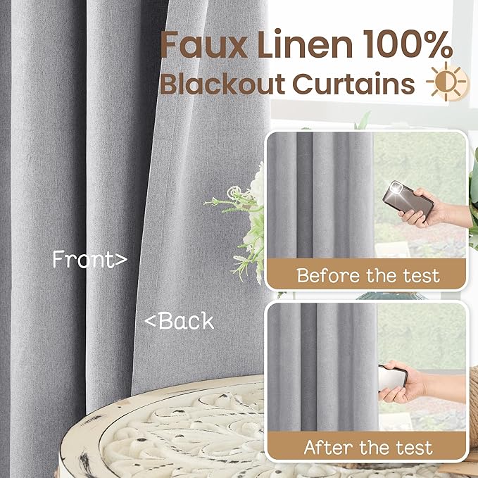 BGment Dark Grey Blackout Curtains for Boy Bedroom- 63 Inch Long Linen Textured Thermal Insulated Total Sun Blocking Window Drapes for Kids Room Nursery, 2 Panels, 52 x 63 Inch