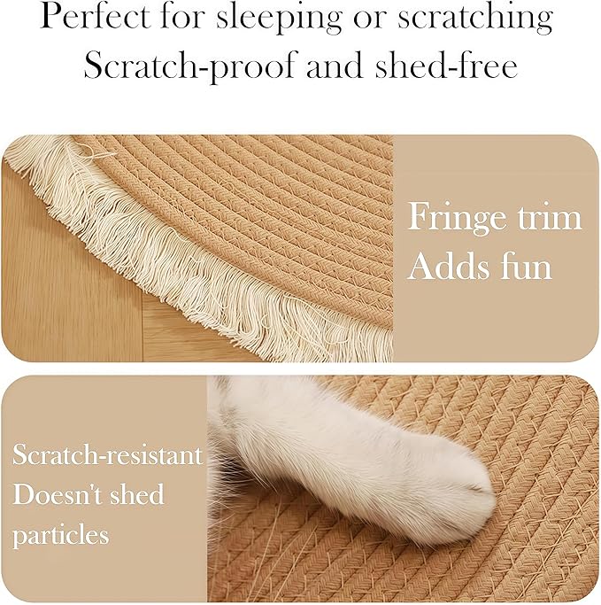Cotton Rope Area Rug for Cats, Cat Scratching Rug, Washable Round Vintage Reversible Woven Tassel Rug, Soft and Stylish Home Accent, Easy Clean, Multiple Sizes (Coffee, 32" (80cm))