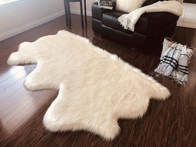 Free Shape Luxury Soft Fluffy Shag Area Rug Triple Side by Side 3'x6', 90x180cm - Vegan Fur Ultra Soft Indoor Carpet Nursery Rugs for Bedroom Home Decor, White