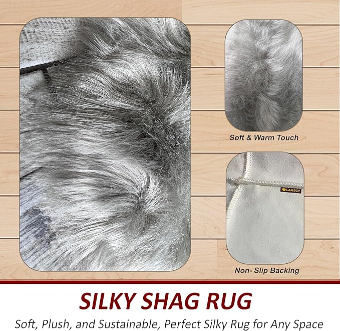 LAMBZY High Pile Super Soft Faux Sheepskin Rug (5'x8', Grey)