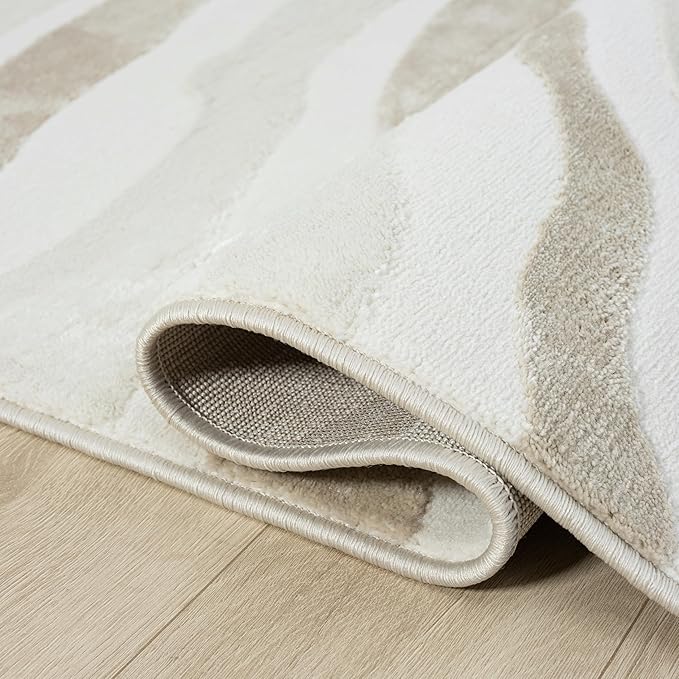 Abani Beige Area Rug - 4' x 6' - Living Room & Bedroom - Abstract Wave Design - Indoor Use - Easy to Clean, Stain Resistant, Non-Shedding - Neutral Collection