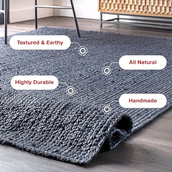 nuLOOM 6x9 Rigo Jute Hand Woven Area Rug, Navy, Solid Farmhouse Design, Natural Fiber, For Bedroom, Living Room, Dining Room, Hallway, Office, Kitchen, Entryway