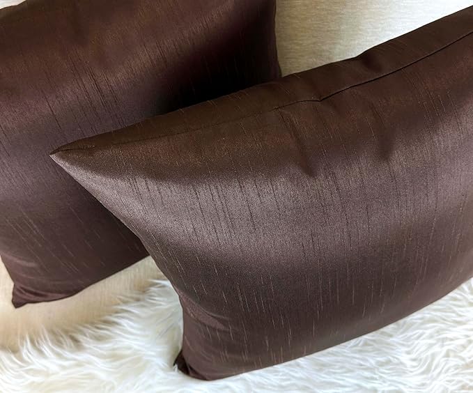 Aiking Home 20x20 Inches Faux Silk Square Throw Pillow Cover, Zipper Closure, Brown (Set of 2)