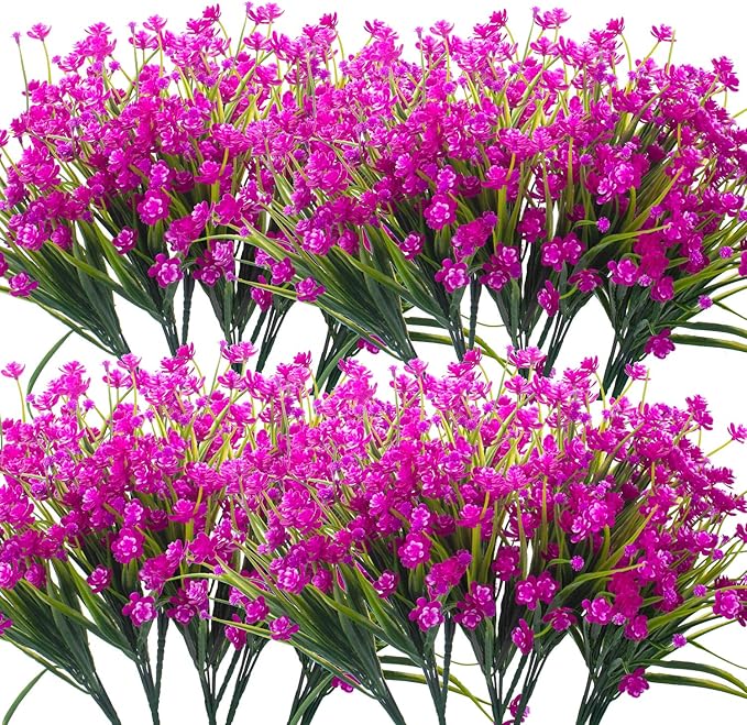 Artificial Flowers, 20 Bundles Outdoor Fake Flowers for Decoration UV Resistant Faux Plastic Plants Garden Porch Window Box Décor (Purple)