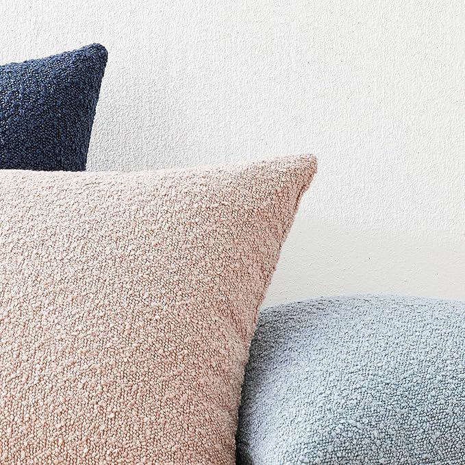 Mixhug Decorative Boucle Throw Pillow Covers, Light Blue, 20 x 20 Inches, Pack of 2 - Textured Boho Pillow Covers for Couch and Bed
