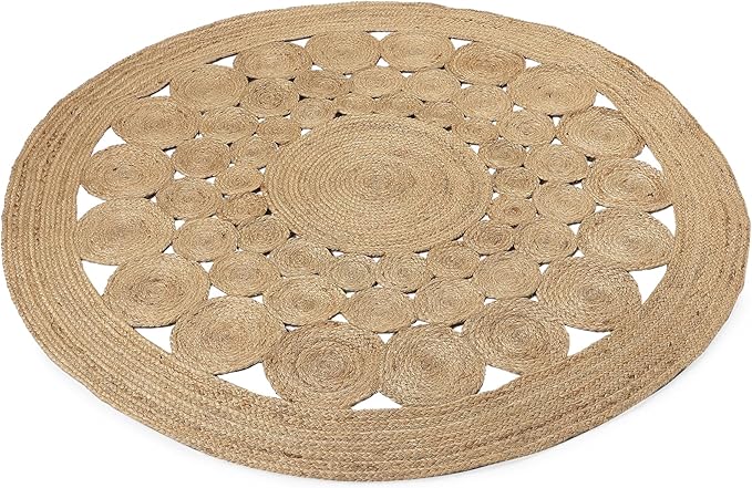 REDEARTH · Round Area Rug - 5 Feet Braided Scalloped Abaca Embrace Natural Jute Rug- Artisan Made Boho Jute Patterned Rugs for Bedroom, Kitchen, Living Room, Farmhouse, Handmade Vintage Décor