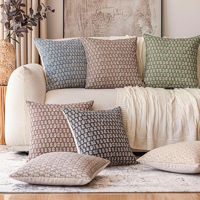 Foindtower Set of 2 Decorative Vintage Floral Print Throw Pillow Covers Neutral Modern Farmhouse Cushion Covers Boho Home Decor for Sofa Couch Chair Bedroom Living Room,22×22 Inch,Sage Green