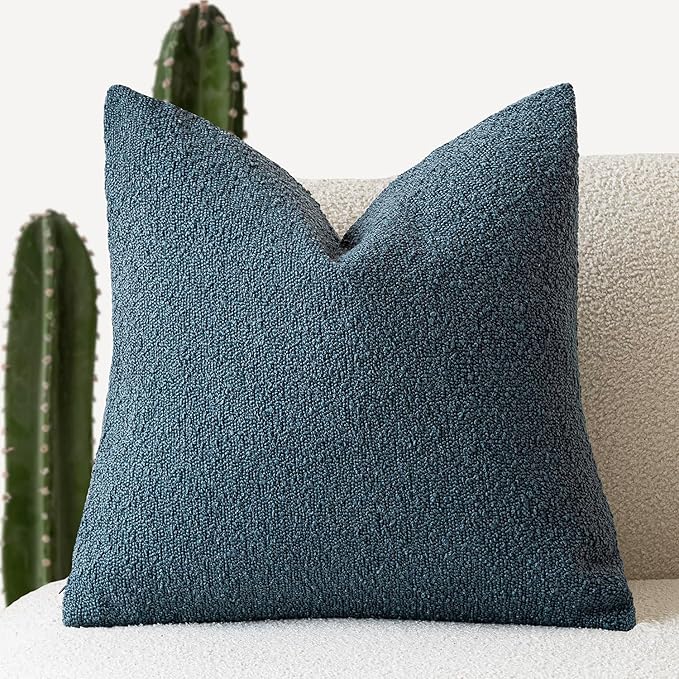 Foindtower Textured Boucle Throw Pillow Covers Accent Solid Pillow Cases Cozy Soft Decorative Couch Cushion Case for Chair Sofa Bedroom Living Room Home Decor, 20 x 20 Inch,Blue
