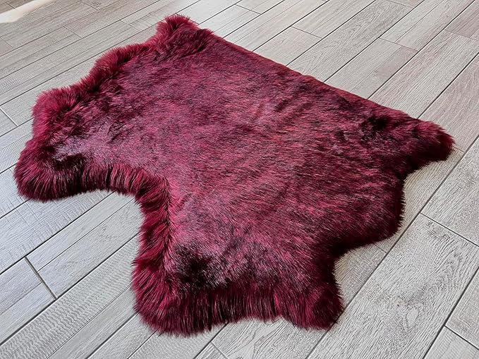 Free Shape Luxury Soft Fluffy Shag Area Rug Double Side by Side 3'x4', 90x120cm - Vegan Fur Ultra Soft Indoor Carpet Nursery Rugs for Bedroom Home Decor, Burgundy