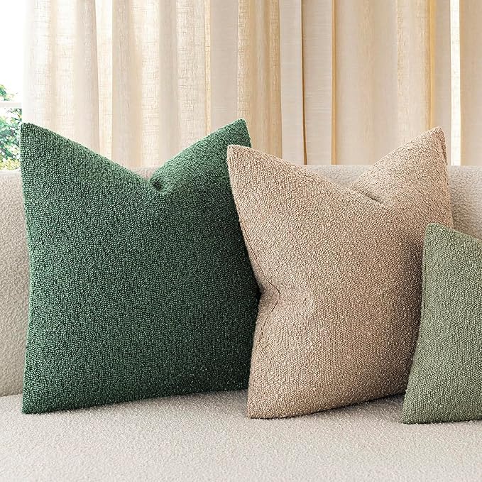 Foindtower Decorative Textured Boucle Throw Pillow Covers Accent Solid Pillow Cases Neutral Soft Cozy Couch Cushion Case for Chair Sofa Bedroom Living Room Home Decor 16x16 Inch,1PC,Pine Green