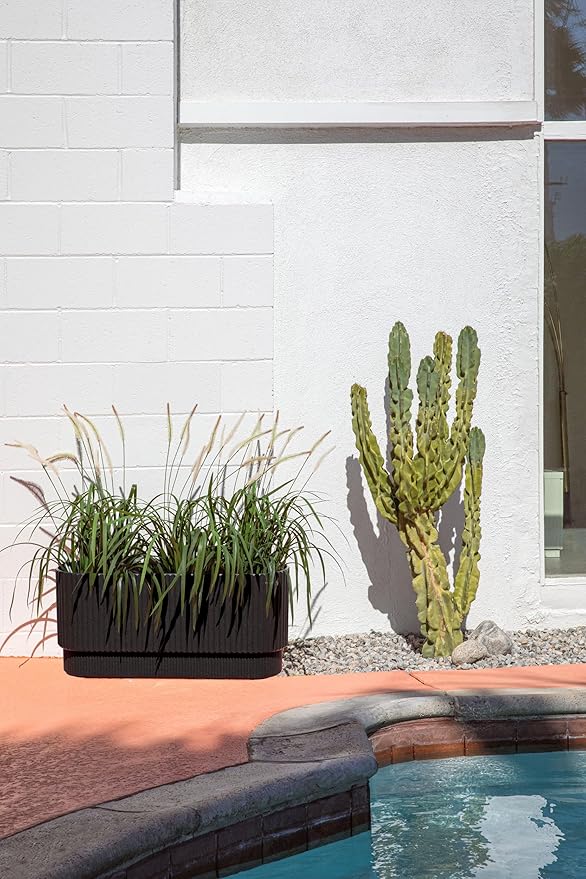 Veradek Demi Series Long Planter for Porch, Patio, Backyard | Durable Plastic-Stone Composite Material | Modern Décor for Shrubs, Flowers