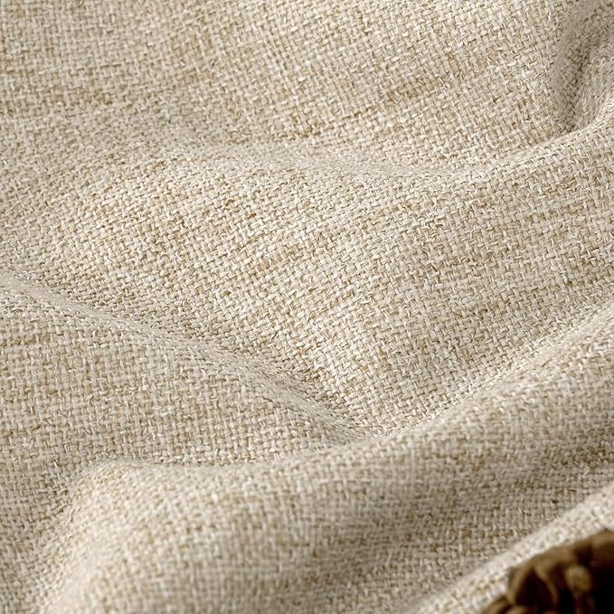 Lajode Beige 100% Blackout Curtains for Living Room 90 Inch Length 2 Panels Set, Thermal Insulated Light Blocking Faux Linen Curtains for Bedroom, Bronze Grommet Boho Window Drape Each 52" Wide