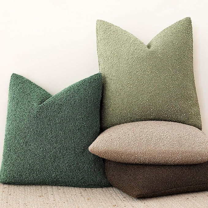 Foindtower Decorative Textured Boucle Throw Pillow Covers Accent Solid Pillow Cases Neutral Soft Cozy Couch Cushion Case for Chair Sofa Bedroom Living Room Home Decor 26x26 Inch,1PC,Pine Green