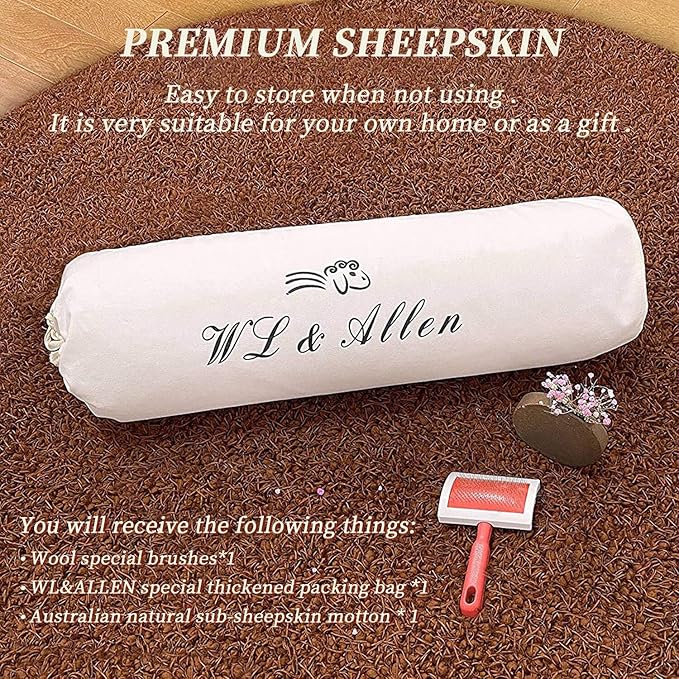 WL&ALLEN Large Sheepskin Rug Genuine Thick and Lush 3 Inch Pile，Luxury Australian Pelts |Large Sheepskin Wool Area Rugs (Double Pelt 2'6" x 6'6",Light Brown)