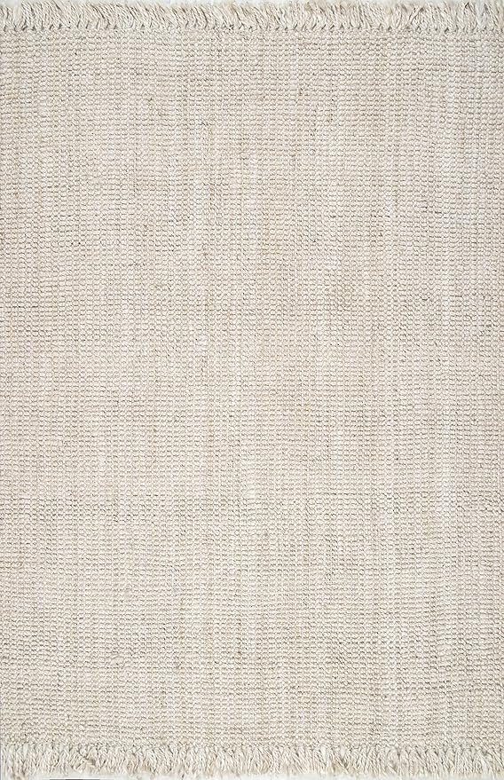 Nuloom Daniela Off-White, 8' Square, Handmade, Jute, Tassel, Soft and Textured, High Traffic, Stain Resistant, Easy Clean, Durable Area Rug for Bedroom, Living Room, Dining Space, Foyer, Entryway