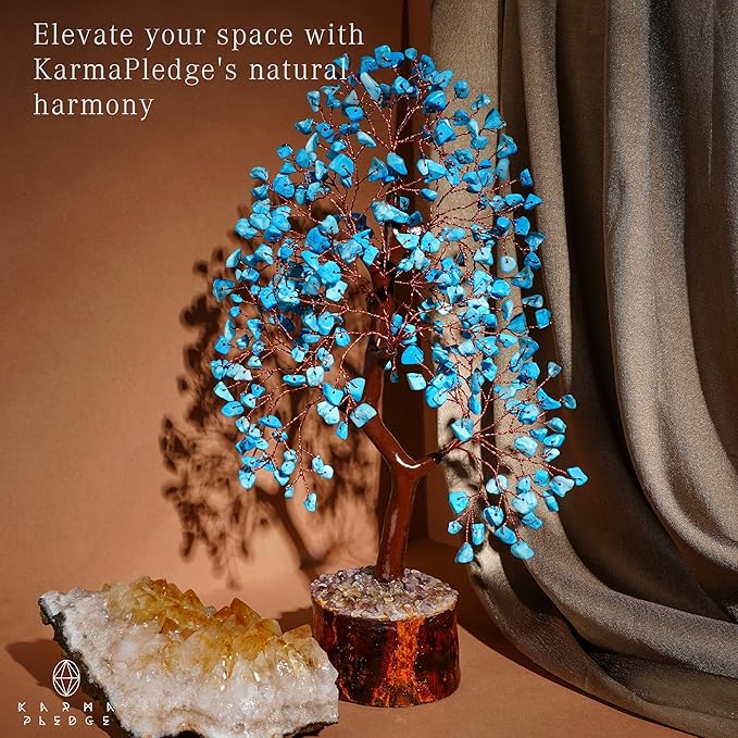 Crystal Tree of Life Turquoise Healing Crystal Trees for Home & Office Decoration, Handmade Crystal Money Bonsai Trees for Positive Energy, Good Luck, Christmas Decor, Birthday Gifts for Women, Mom