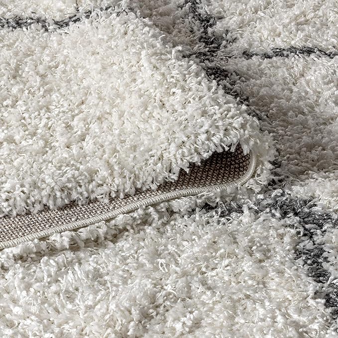 JONATHAN Y Mercer Shag Plush Tassel Cream/Gray Indoor Area Rug, 5x8, Moroccan Geometric Trellis, Bohemian, Easy-Cleaning for Living Room, Bedroom, Kitchen, Pet Friendly, Non-Shedding (MCR103B-5)