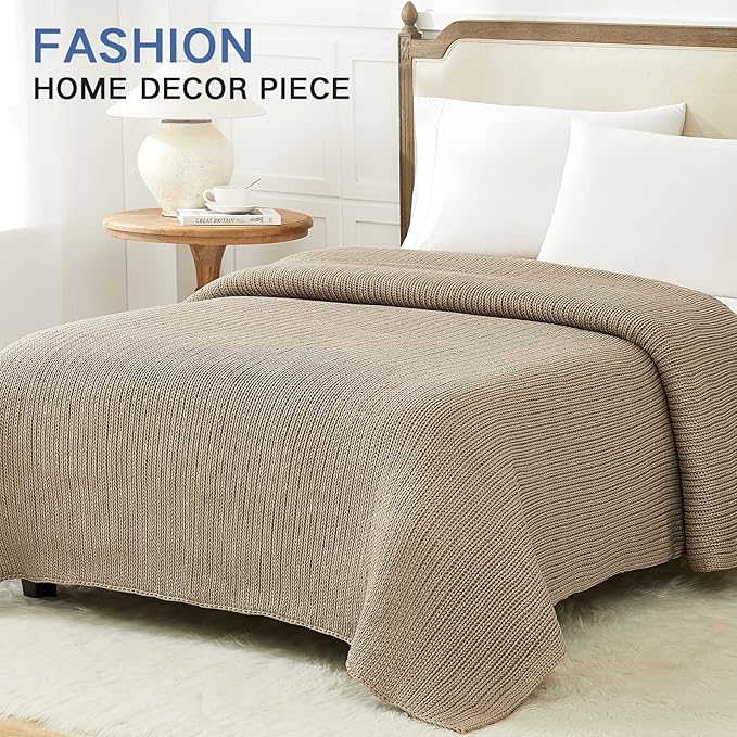 Guohaoi Knitted Weighted Blanket for Adults (Beige 48"x72" 10lbs) No Beads Cooling Throw Blanket for Hot Sleepers, Home Decor Breathable Chunky Knit Heavy Blanket Use on Full Size Bed