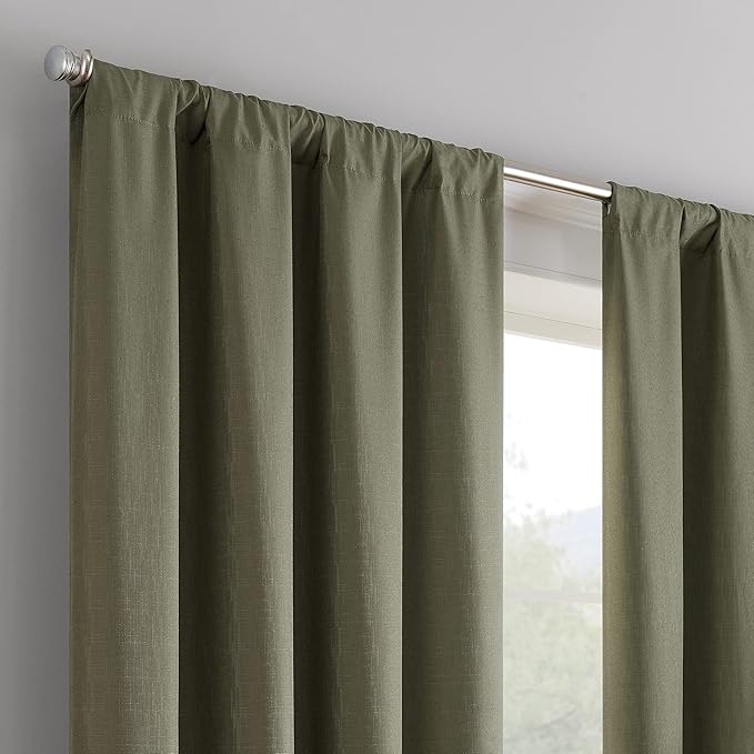 Eclipse Kendall Modern Blackout Thermal Rod Pocket Window Curtain for Bedroom or Living Room (1 Panel), 42 X 84, Artichoke