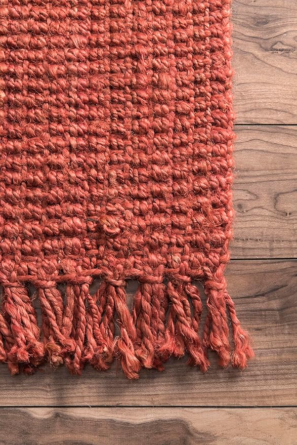 Nuloom Daniela Brick, 3' x 5', Handmade, Jute, Tassel, Soft and Textured, High Traffic, Stain Resistant, Easy Clean, Durable Area Rug for Bedroom, Living Room, Dining Space, Foyer, Entryway