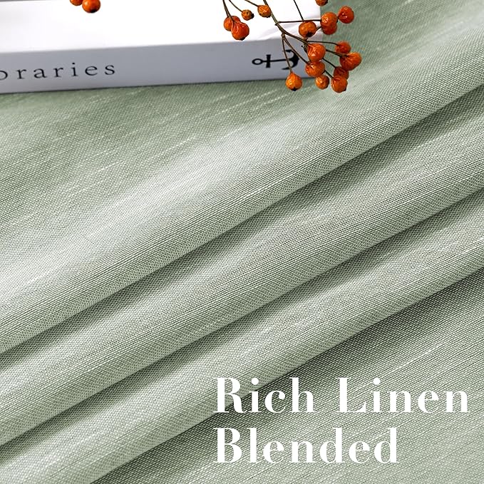 H.VERSAILTEX Linen Curtains Natural Linen Blended Curtain Panels for Living Room/Light Reducing Linen Semi Sheer Curtains 72 inch Length 2 Panels Set Nickel Grommet Window Panels, Sage
