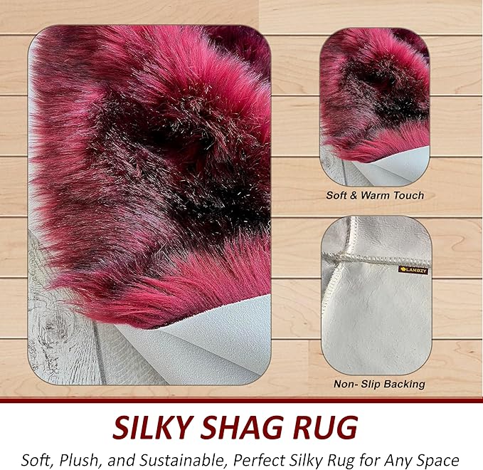 Free Shape Luxury Soft Fluffy Shag Area Rug Double 2'x6', 60x180cm - Vegan Fur Ultra Soft Indoor Carpet Nursery Rugs for Bedroom Home Decor, Burgundy