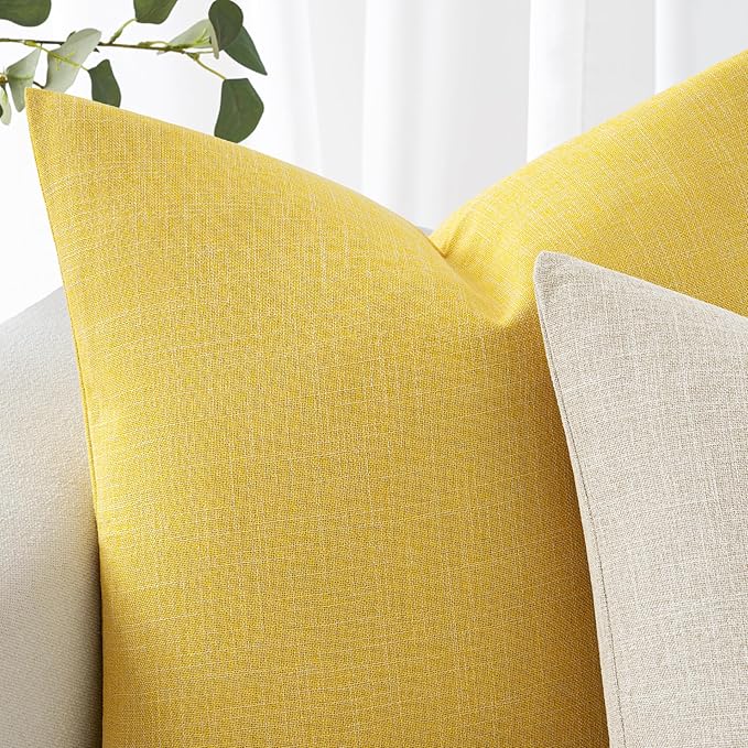 MIULEE Pack of 2 Decorative Linen Burlap Textured Pillow Covers Farmhouse Boho Accent Lumbar Pillowcases Spring Home Decor for Couch Sofa Bedroom Living Room 12x20 Inch Yellow