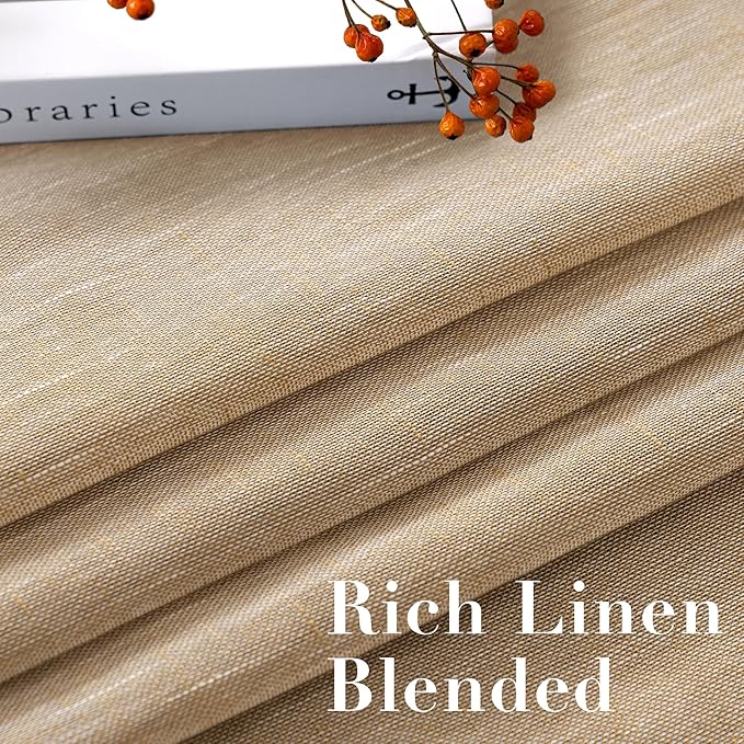 H.VERSAILTEX Linen Curtains Flax Linen Blended Curtain Panels for Living Room/Bedroom Semi Sheer Privacy Curtains 84 inch Length 2 Panels Set Nickel Grommet Window Drapes-Taffy