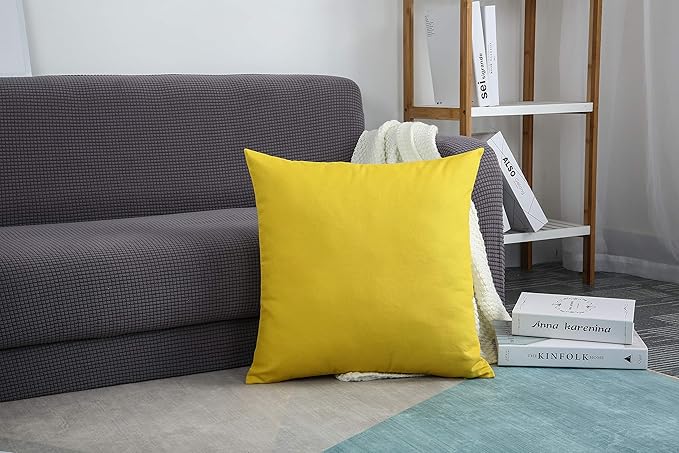 TangDepot Handmade Decorative Solid 100% Cotton Canvas Throw Pillow Covers/Pillow Shams, (14"x14", Deep Yellow)