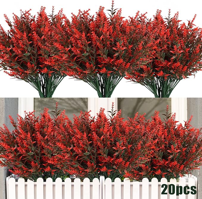 RECUTMS 20 Bundles Artificial Fall Flowers No Fade Faux Autumn Plants, Fake Indoor Outdoor Greenery for Thanksgiving Christmas Wedding Party Home Garden Fireplace Décor(Orange)