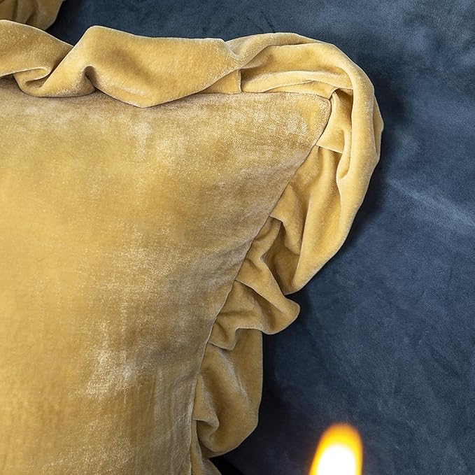 Velvet Throw Pillow Cover Soft Decorative Luxurious Solid Square Cushion Case for Sofa Couch Bedroom Farmhouse,Pack of 2, 18 x 18 Inches, Butter Yellow