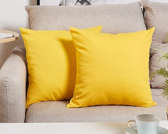 TangDepot Cotton Solid Throw Pillow Covers, 12" x 12", Yellow