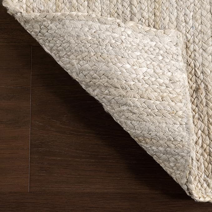 nuLOOM 7 Round Rigo Jute Hand Woven Area Rug, Off White, Solid Farmhouse Design, Natural Fiber, For Bedroom, Living Room, Dining Room, Hallway, Office, Kitchen, Entryway