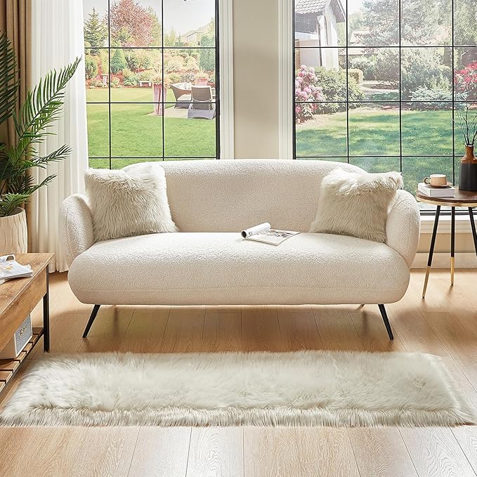 AMTOVO Faux Fur Rug, Light Grey Ultra Soft Fluffy Shag Sheepskin Rug, 2 x 6 ft Runner Area Rugs for Bedroom Sofa Throw Cushion Room Decor, Rectangle