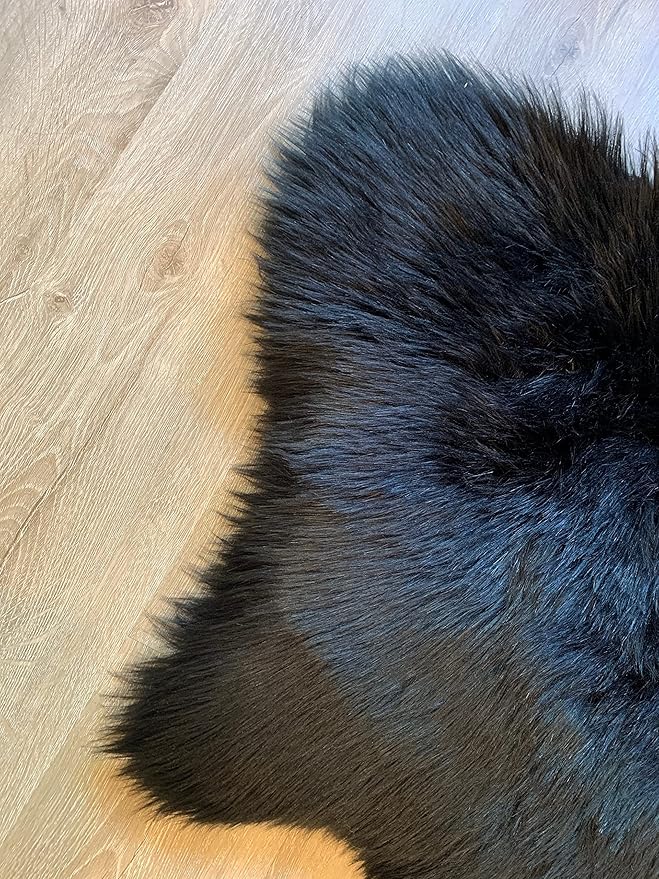 LAMBZY Faux Sheepskin Super Soft Hypoallergenic Silky Shag Rug for Living Room, Kids Room, Sofa (Octo 8 Pelts 6'x8', Black)