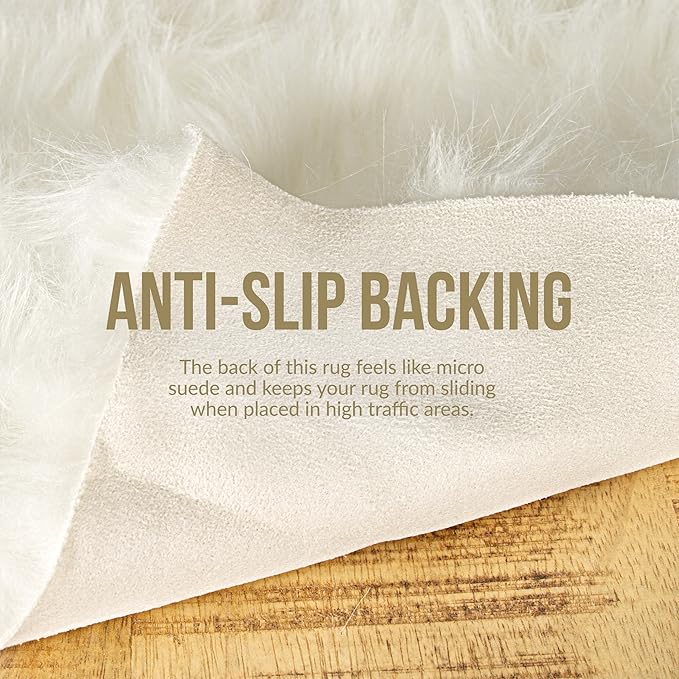 Luxe Gordon Faux Fur Rug with Soft and Fluffy Pile | Machine Washable Living Room Rug with Anti-Slip Backing | Cruelty-Free Area Rugs for Office or Bedroom, Grey, 6 ft Dia.
