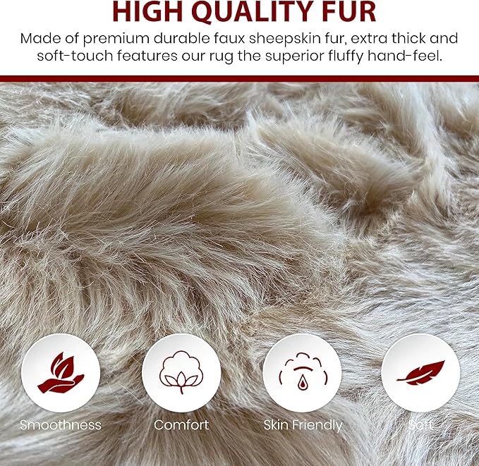 LAMBZY High Pile Super Fluffy Soft Faux Sheepskin Rug | Faux Sheepskin Rugs for Living Room Playroom Bedroom | Classic Super Soft to Touch Rug (10'x13', Beige)