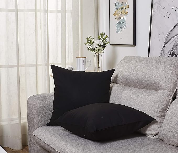 TangDepot Handmade Decorative Solid 100% Cotton Canvas Throw Pillow Covers/Pillow Shams, (16"x16", Black)