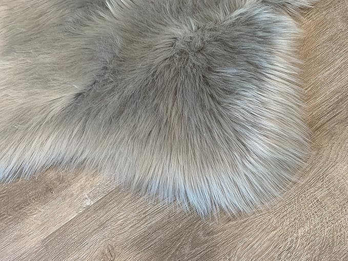 LAMBZY Faux Sheepskin Super Soft Hypoallergenic Silky Shag Rug for Living Room, Kids Room, Sofa (Triple Side by Side 3'x6', Grey)