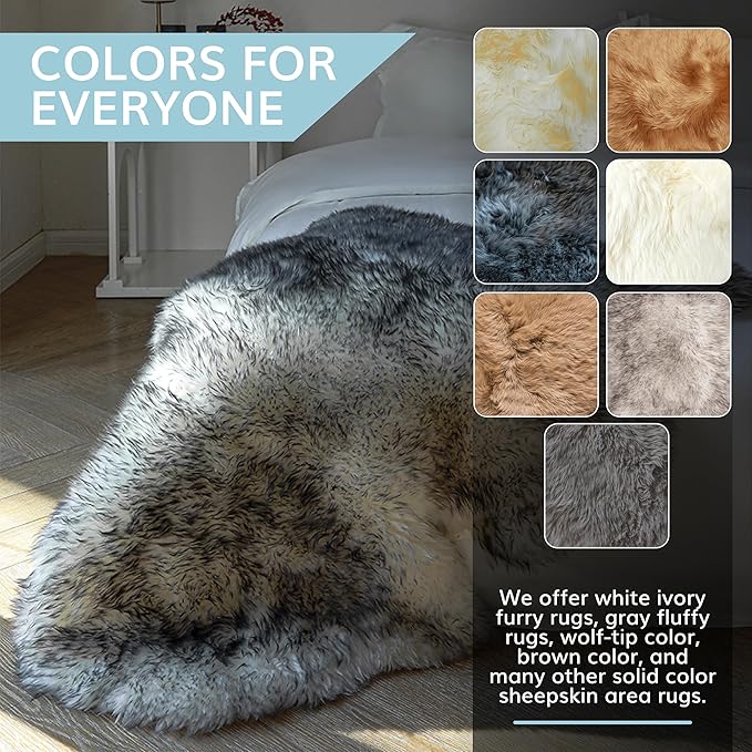 WaySoft New Zealand Sheepskin Area Rug – Genuine Fluffy Wool, Multiple Sizes, Bedroom or Living Room Decor(4ft x 6ft,Grey Beige)