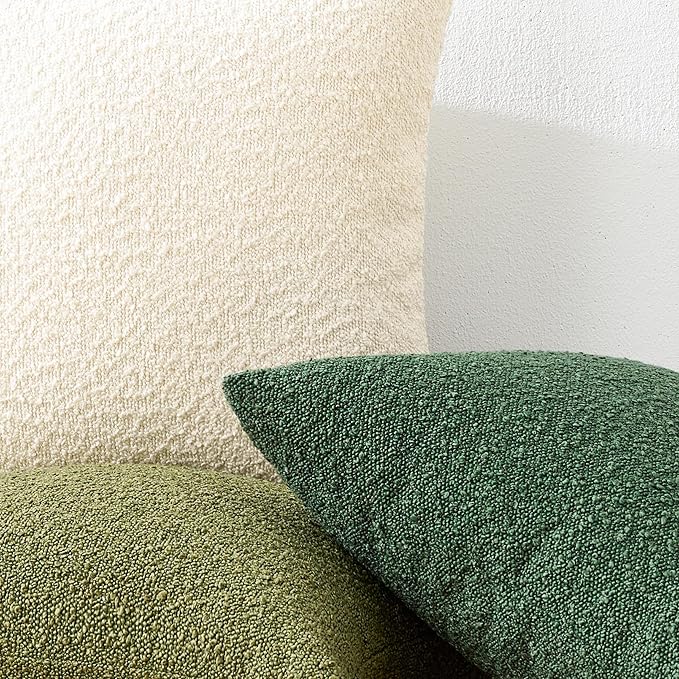 Mixhug Decorative Boucle Throw Pillow Covers, Olive Green, 20 x 20 Inches, Pack of 2 - Textured Boho Pillow Covers for Couch and Bed