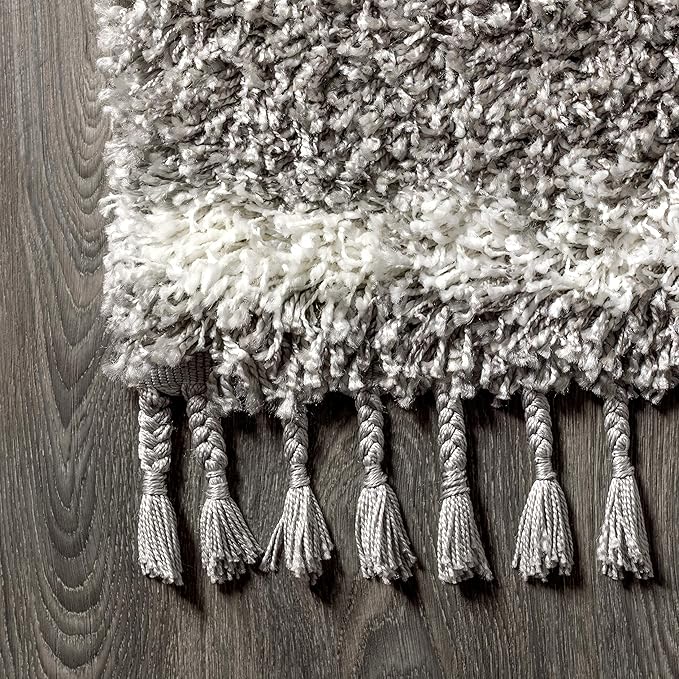 JONATHAN Y Mercer Shag Plush Tassel Gray/Cream Indoor Area Rug, 4x6, Moroccan Geometric Trellis, Bohemian, Easy-Cleaning for Living Room, Bedroom, Kitchen, Pet Friendly, Non-Shedding (MCR103C-4)