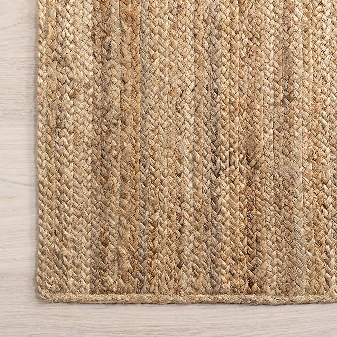 nuLOOM 10 Square Rigo Jute Hand Woven Area Rug, Natural, Solid Farmhouse Design, Natural Fiber, For Bedroom, Living Room, Dining Room, Hallway, Office, Kitchen, Entryway