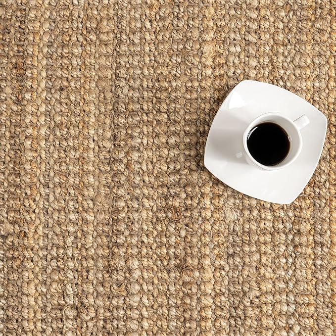 Nuloom Daniela Natural, 6' Square, Handmade, Jute, Tassel, Soft and Textured, High Traffic, Stain Resistant, Easy Clean, Durable Area Rug for Bedroom, Living Room, Dining Space, Foyer, Entryway