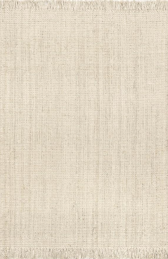 Nuloom Daniela Off-White, 4' Square, Handmade, Jute, Tassel, Soft and Textured, High Traffic, Stain Resistant, Easy Clean, Durable Area Rug for Bedroom, Living Room, Dining Space, Foyer, Entryway