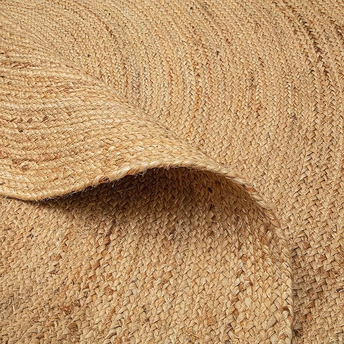 Hausattire Hand Woven Jute Braided Rug, 3’ Round – Natural, Reversible Boho Entry Area Rugs for Kitchen, Living Room I Farmhouse Decorative Floor Rug, 3 Feet Round