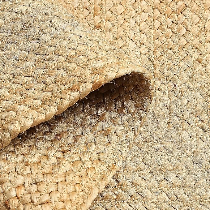 REDEARTH · Rectangular Area Rug - 2'x3' Braided Natural Jute with Non-Skid Backing - Handwoven Boho Rug for Bedroom, Kitchen, Living Room - Farmhouse Aesthetic Home Decor - Durable Handmade Rug
