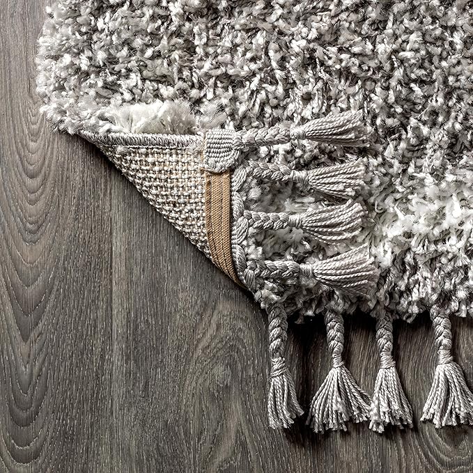 JONATHAN Y Mercer Shag Plush Tassel Gray/Cream Indoor Area Rug, 4x6, Moroccan Geometric Trellis, Bohemian, Easy-Cleaning for Living Room, Bedroom, Kitchen, Pet Friendly, Non-Shedding (MCR103C-4)