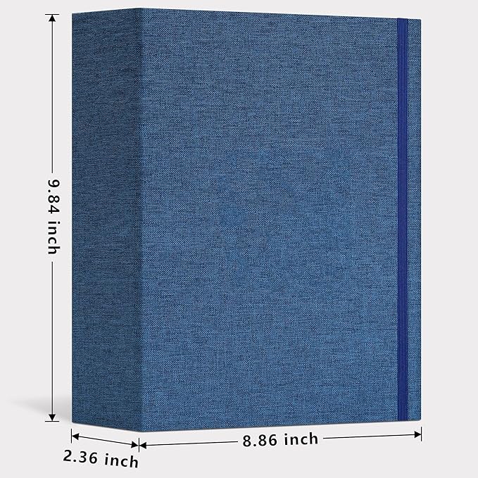 Vienrose Linen 3-Ring Photo Album Holds 250 Photos, 200 4x6 Photos and 50 6x8 Pictures, Picture Album with Multiple Size Pockets, Memory Book for Family Wedding Anniversary Baby, Blue