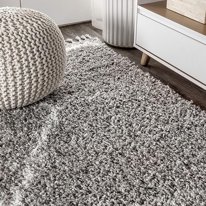 JONATHAN Y Mercer Shag Plush Tassel Gray/Cream Indoor Area Rug, 4x6, Moroccan Geometric Trellis, Bohemian, Easy-Cleaning for Living Room, Bedroom, Kitchen, Pet Friendly, Non-Shedding (MCR103C-4)